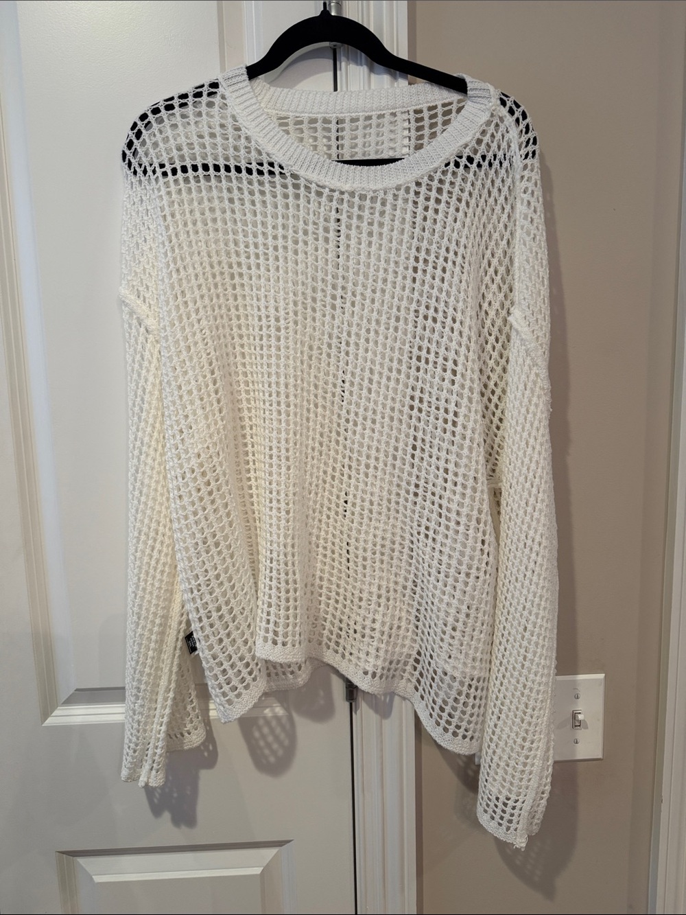 SHEIN White Open-Knit Crewneck Sweater